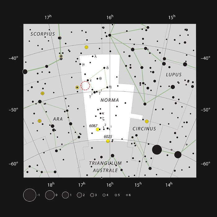 Localisation d'une gigantesque protoétoile dans la constellation de la Règle