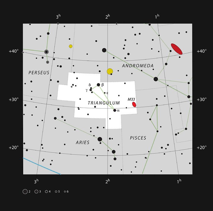 Messier 33 dans la constellation septentrionale du Triangle