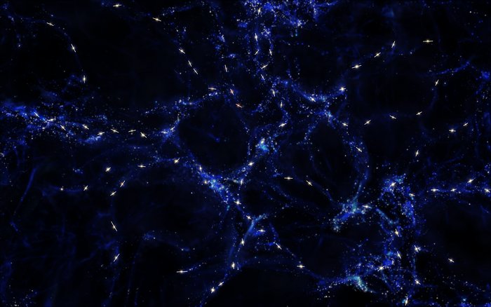 Impressão artística do misterioso alinhamento dos eixos de rotação de quasares
