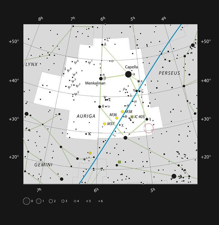 Ubicación de AB Aurigae en la constelación del Auriga