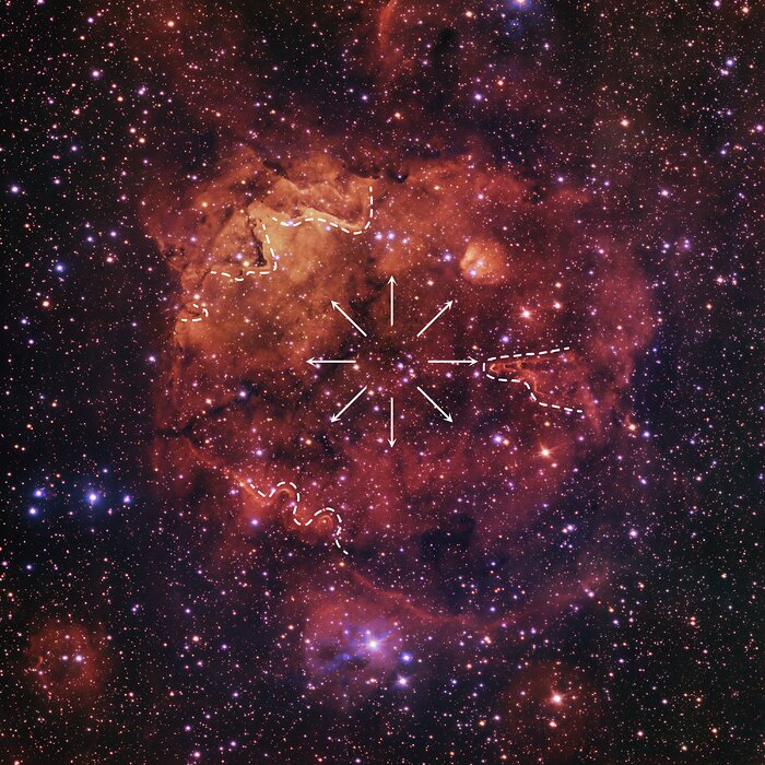 Grandes pilares alrededor del borde de la nebulosa Sh2-284