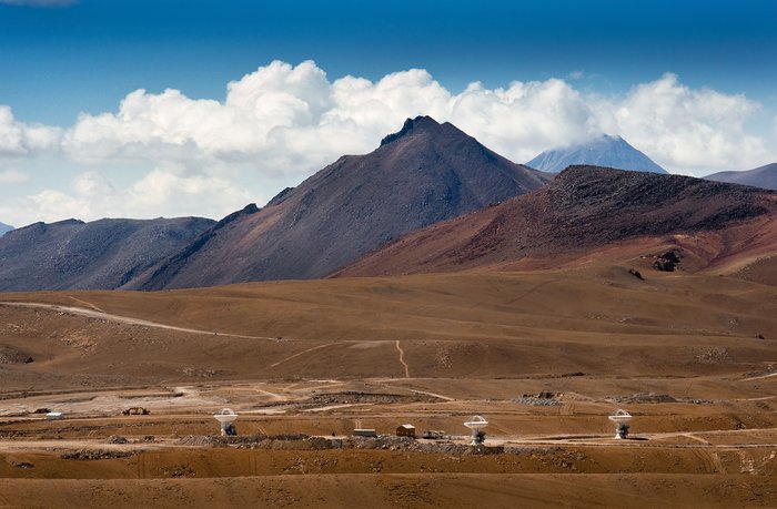 The first three ALMA antennas at the Array Operations Site (AOS) on Chajnantor
