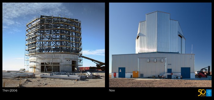 Het bouwen van VISTA, 's werelds grootste surveytelescoop (vergelijkingsfoto).