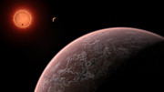 Ilustración animada de la estrella enana ultrafría TRAPPIST-1 desde cerca de uno de sus tres planetas