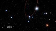 Artist’s impression van de ster S2, terwijl deze dicht langs het superzware zwarte gat in het Melkwegcentrum beweegt