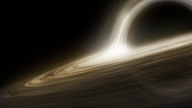 Animatie van een zwart gat en de materie eromheen