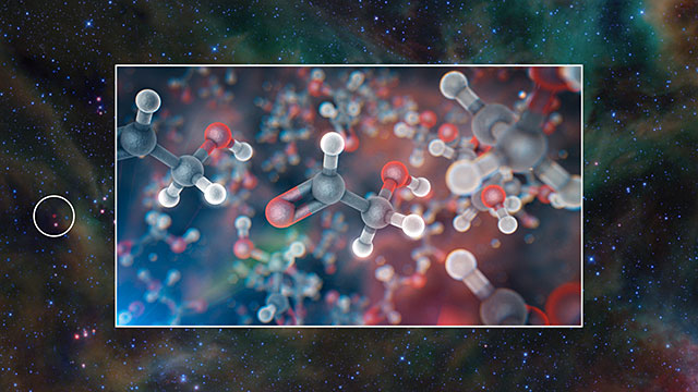 Sukkermolekyler i gassen omkring en ung sollignende stjerne (zoom)