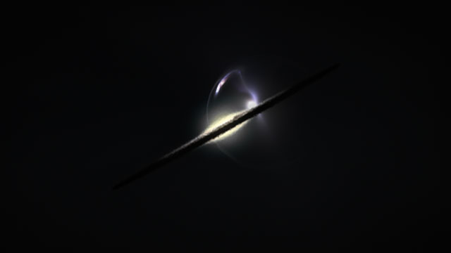 Impressão artística de uma galáxia em fusão observada por lente gravitacional
