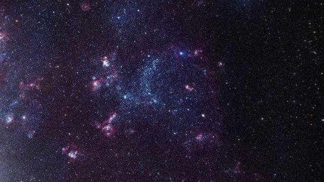 Zoom sulla nube di gas rilucente LH 120-N55 nella Grande Nube di Magellano