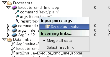 Right mouse click popups Input port args menu