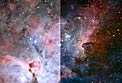 Interaktives Vergleichsbild des Carinanebels im Infraroten und im sichtbaren Licht