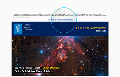 Screenshot of The ESO Media Newsletter as seen when received via email