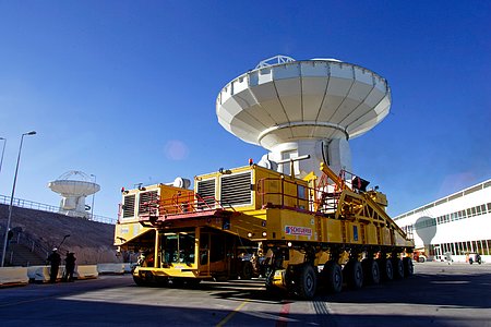 ALMA transporter and antenna at the base camp