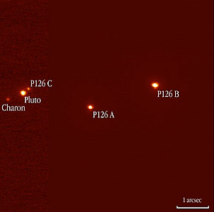 Pluto, Charon, and triple star "P126 A, B, C"