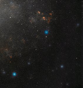 Wide-field view of part of the Large Magellanic Cloud and the remarkable double star OGLE-LMC-CEP0227