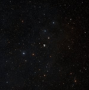 Wide-field view of the sky around the Meathook Galaxy