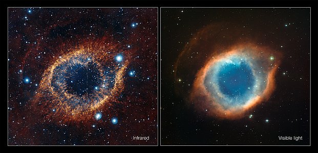 Infrared/visible light comparison view of the Helix Nebula