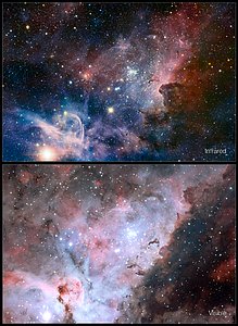 Infrared/visible-light comparison of the Carina Nebula