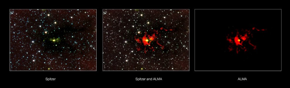 The birth of a monster star seen at different wavelengths of light
