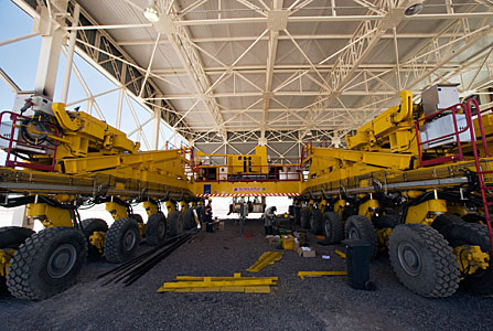 Work being performed on an ALMA Transporter in the Transporter Shelter