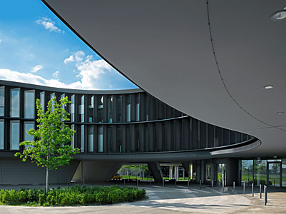 A curved new building