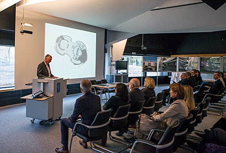 ESO Director General presenting at the visitor centre signing event