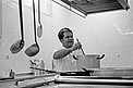 ESO's cook enjoying the new kitchen