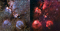 An infrared/visible comparison view of the Cat’s Paw Nebula