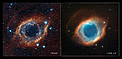 Infrared/visible light comparison view of the Helix Nebula
