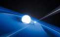 Vue d'artiste du pulsar PSR J0348+0432 et de sa compagne naine blanche
