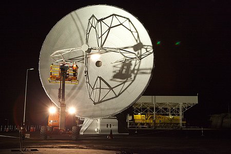 ALMA antennas and OSF at sunset
