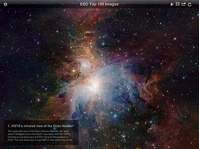 Screenshot from ESO Top 100 Images v2.0 app
