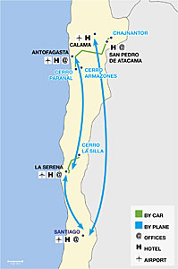 ESO Observatories Route Map