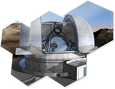 Artwork showing some hexagonal mirror pieces of E-ELT