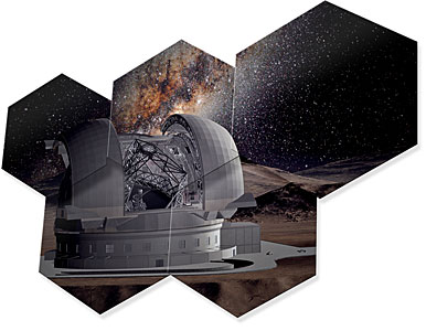 Artwork showing some hexagonal mirror pieces of E-ELT