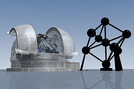 E-ELT vs. the Atomium (artist's impression)