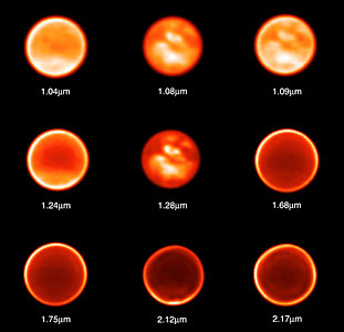 Titan Observed Through Nine Different Filters on November 26, 2002