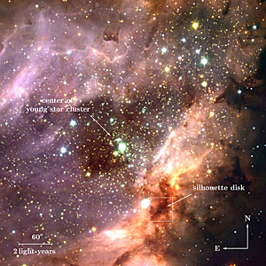 Stellar cluster and star-forming region M 17 (annotated)