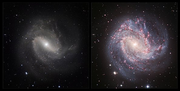 An infrared/visible comparison view of Messier 83