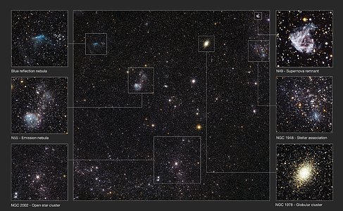 Detailed annotated view of a section of the Large Magellanic Cloud