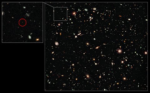 Hubble image of the distance-record galaxy UDFy-38135539