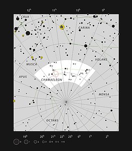 The young star T Cha in the constellation of Chamaeleon