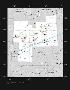 The triplet of galaxies Messier 65, Messier 66 and NGC 3628 in the constellation of Leo