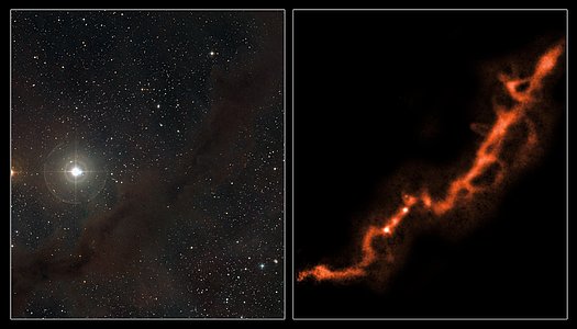Imagen de APEX de un filamento de formación estelar en Tauro