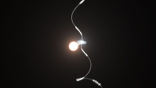 Artist’s view of how a planetary nebula’s wobbling jets are sculpted