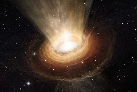 Kunstnerisk framstilling av omgivelsene til det supermassive sorte hullet i NGC 3783