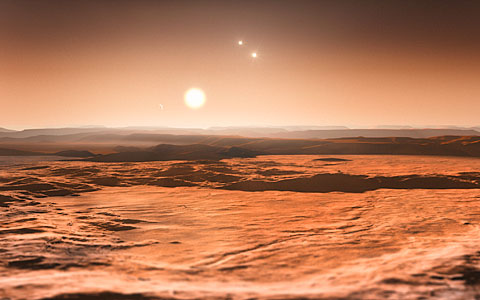 Kunstnerisk framstilling av Gliese 667C-systemet
