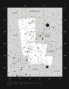 Los brillantes cúmulos estelares Messier 47 y Messier 46 en la constelación de Puppis
