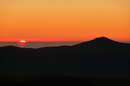 A view of Paranal at sunset from Armazones