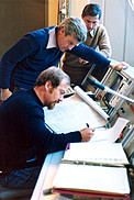 Staff working on the ESO 3.6-metre telescope